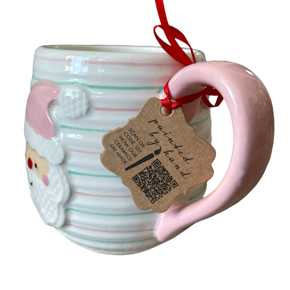 LANG Hand Painted SANTA Mug With Pink And Green Stripes Holiday Classic NEW - Picture 2 of 10